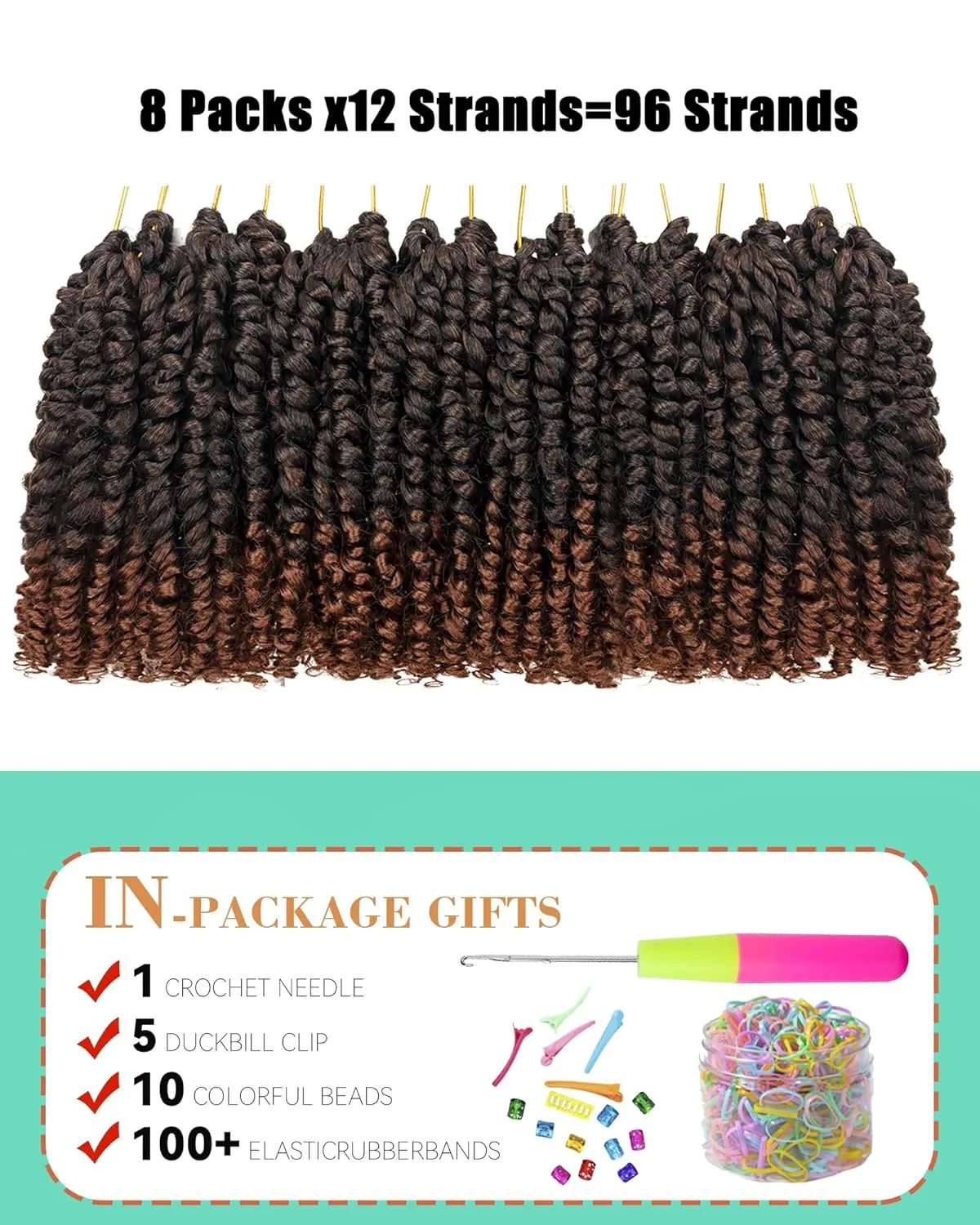 Pre-Twisted Passion Twist Crochet Hair for Black Women Passion Twist Hair Pre Looped Bohemian Braids 6 Inch 8 Packs Ombre Black to Brown Short Bob Curly Crochet Braiding Hair Extensions(6"-8P T30)