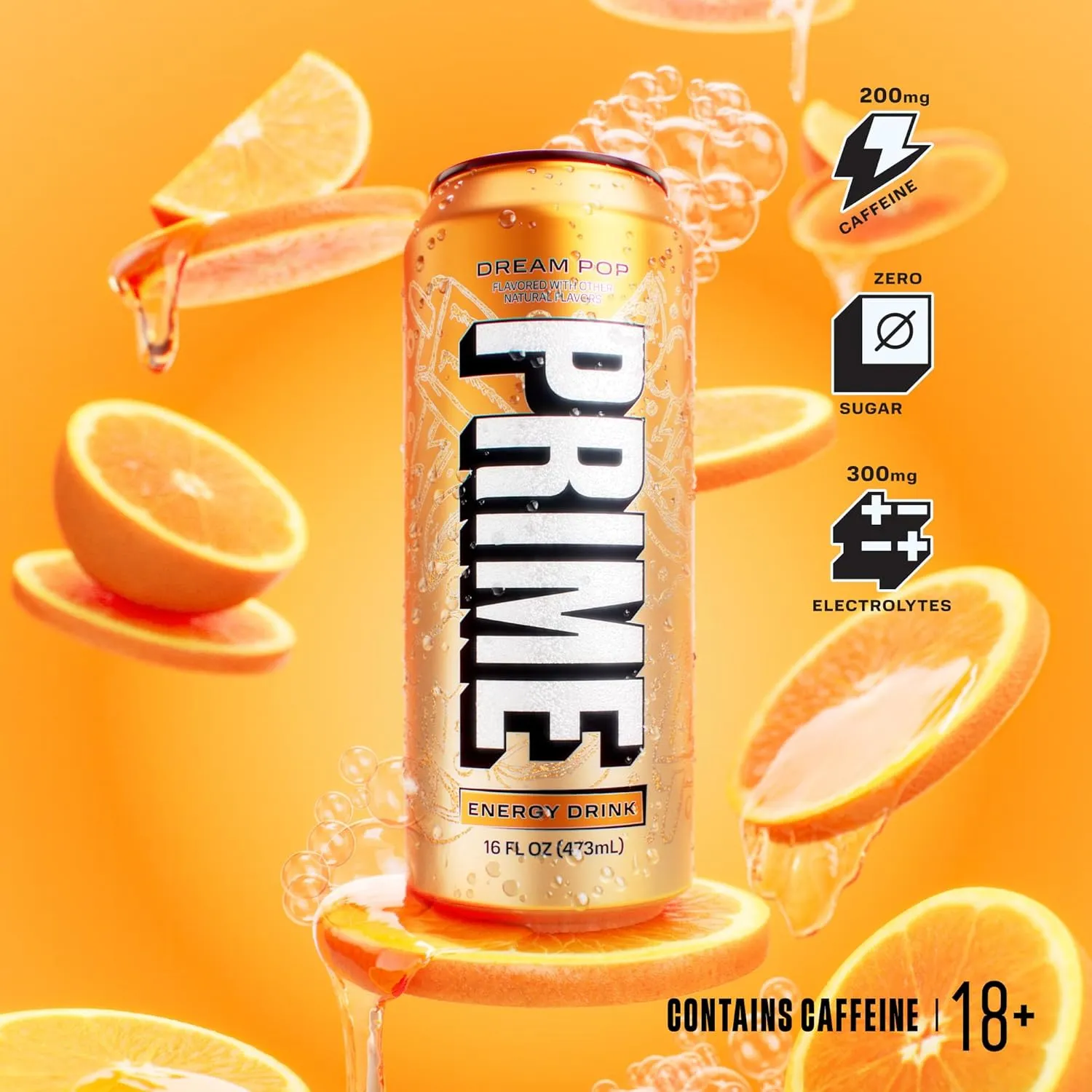 PRIME Energy DREAMPOP, Zero Sugar Energy Drink, 200mg Caffeine and 300mg of Electrolytes for Hydration, for Hydration, Vegan, Gluten Free,16 Fluid Ounce, 12 Pack