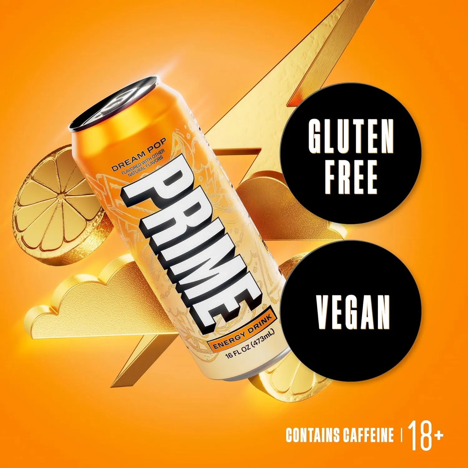 PRIME Energy DREAMPOP, Zero Sugar Energy Drink, 200mg Caffeine and 300mg of Electrolytes for Hydration, for Hydration, Vegan, Gluten Free,16 Fluid Ounce, 12 Pack