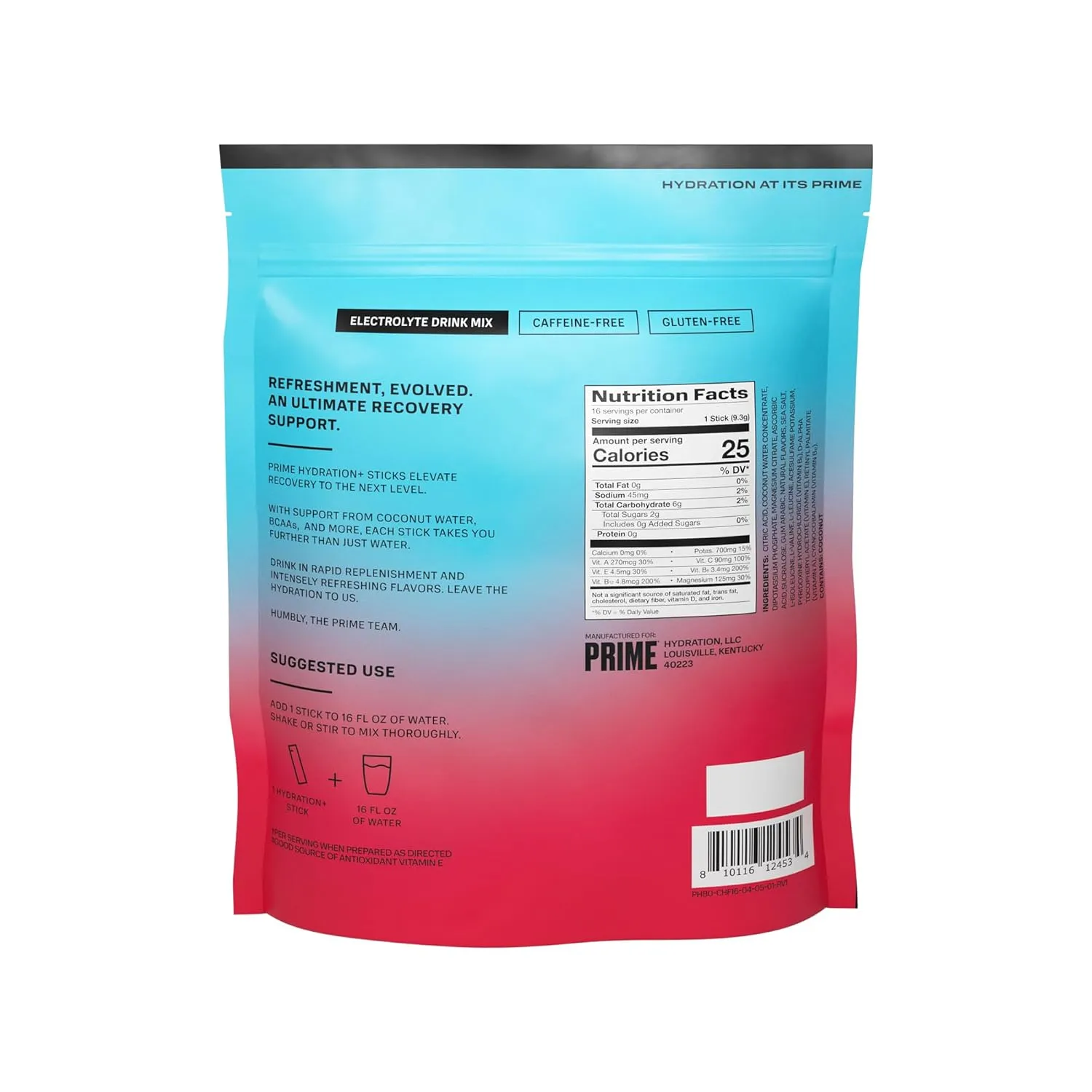 PRIME HYDRATION  Sticks Cherry Freeze | Hydration Powder Single Serve Sticks | Electrolyte Powder On The Go | Low Sugar | Caffeine-Free | Vegan | 16 Sticks
