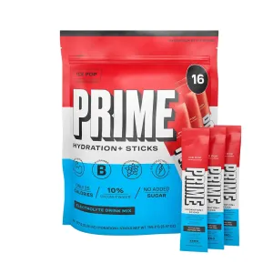 PRIME HYDRATION  Sticks ICE POP | Hydration Powder Single Serve Sticks | Electrolyte Powder On The Go | Low Sugar | Caffeine-Free | Vegan | 16 Sticks