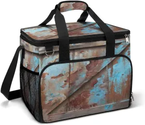 Primitive Western Country Barnwood Door Rustic Turquoise Cooler Bag, Collapsible Soft Sided Cooler, Large Leakproof Camping Cooler, Portable Travel Cooler for Camping, Road Trips