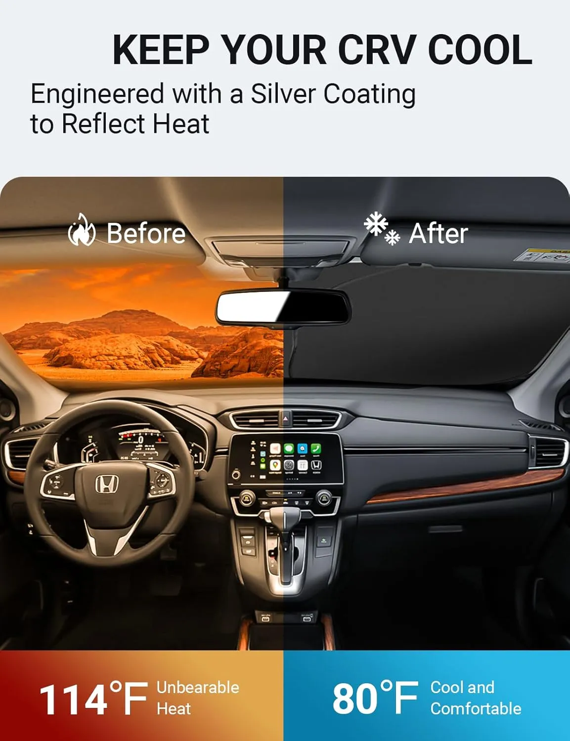 Proadsy 2025 Upgrade Front Windshield Sun Shade Foldable Sunshade Protector Custom Fit 2022 2021 2020 2019 2018 2017 Honda CRV SUV, LX, EX, EX-L, EX-L Navi, Touring Accessories