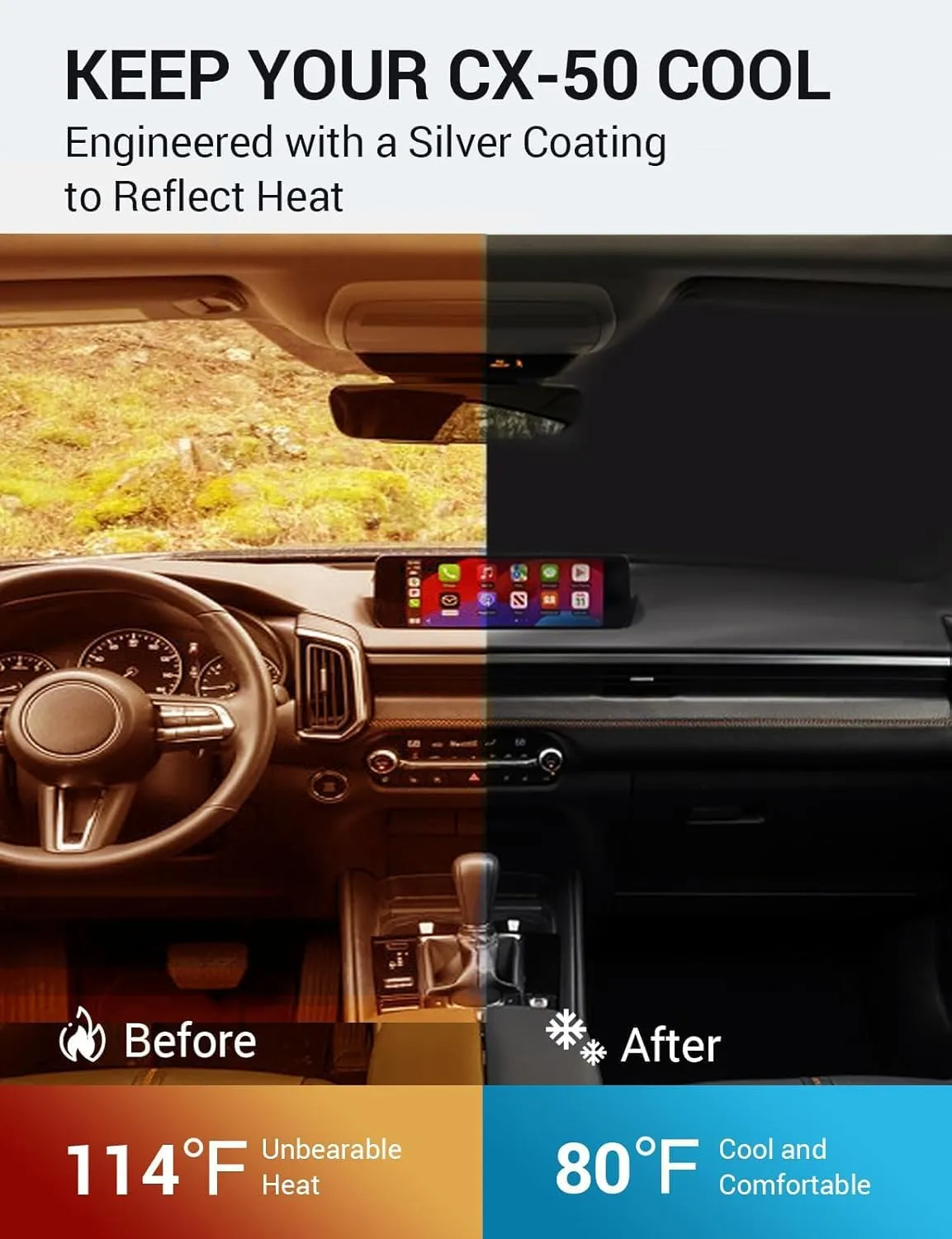 Proadsy 2025 Upgrade Windshield Sun Shade Custom Fit Mazda CX-50 2023 2024 2025 Mazda CX50 SUV Foldable Front Sunshade Protector Blocks UV Rays Keep Car Cooler