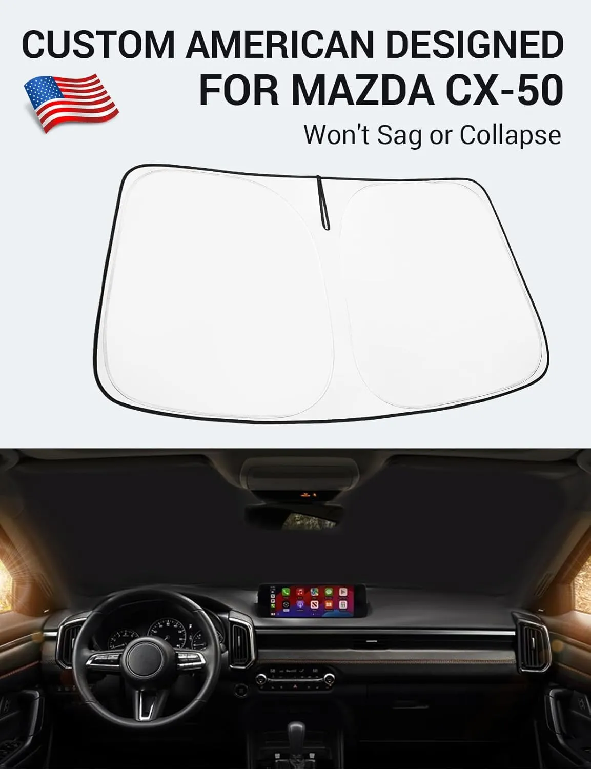 Proadsy 2025 Upgrade Windshield Sun Shade Custom Fit Mazda CX-50 2023 2024 2025 Mazda CX50 SUV Foldable Front Sunshade Protector Blocks UV Rays Keep Car Cooler
