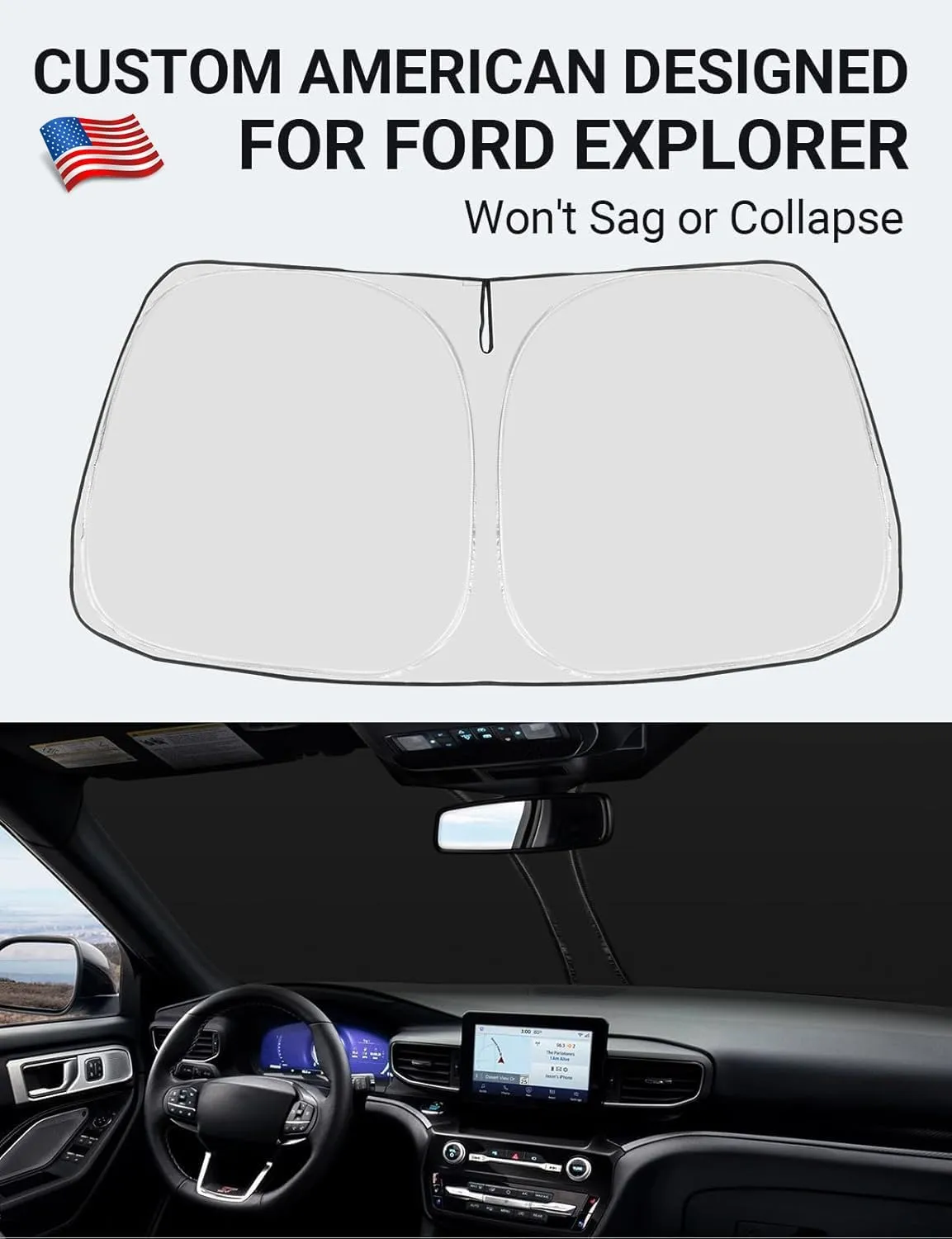 Proadsy 2025 Upgrade Windshield Sunshade Custom for 2025 2024 2023 2022 2021 2020 Ford Explorer Reflective Heat Sun UV Protector Foldable Front Window Shade Prime Accessories