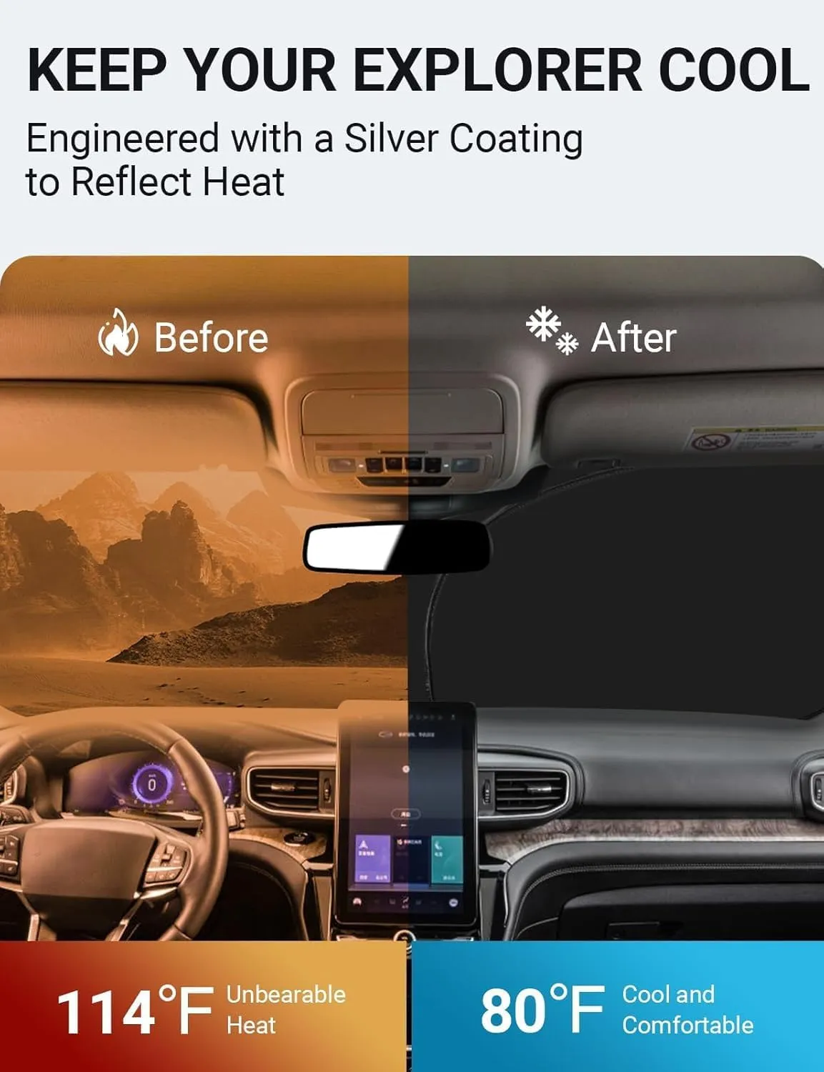 Proadsy 2025 Upgrade Windshield Sunshade Custom for 2025 2024 2023 2022 2021 2020 Ford Explorer Reflective Heat Sun UV Protector Foldable Front Window Shade Prime Accessories