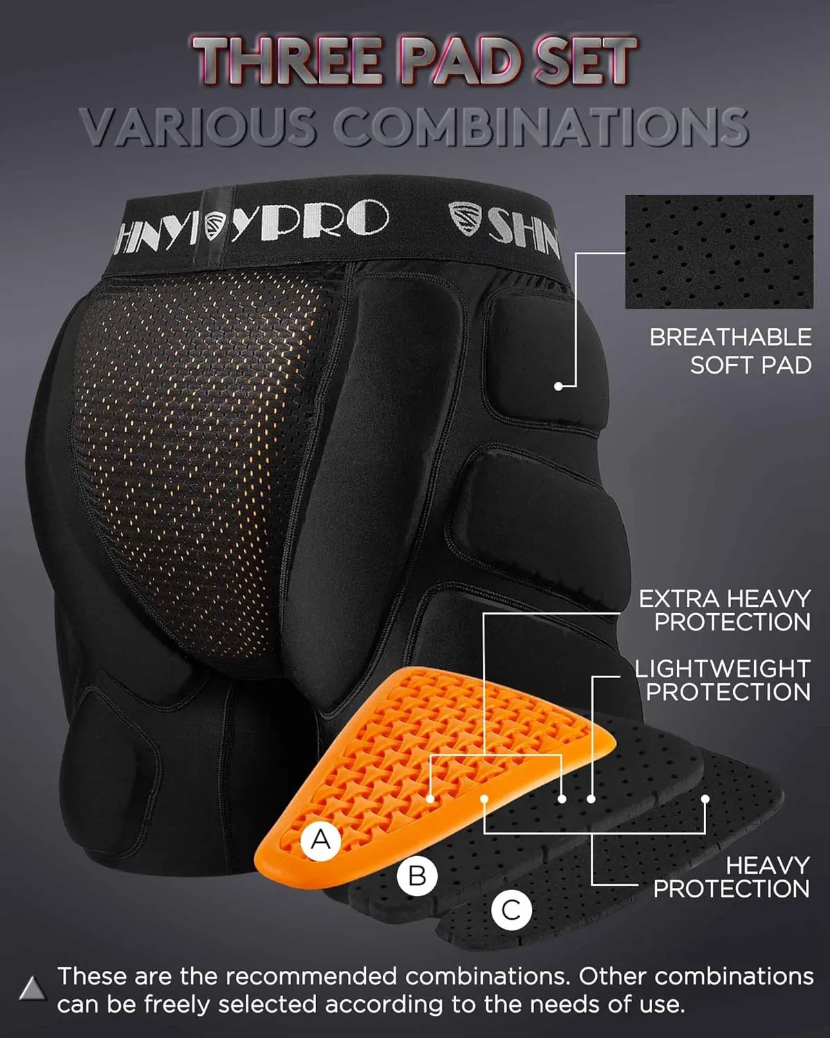 Protective Padded Shorts for Snowboard and Skate CE Level 2 Butt and Tailbone Heavy Duty Protection