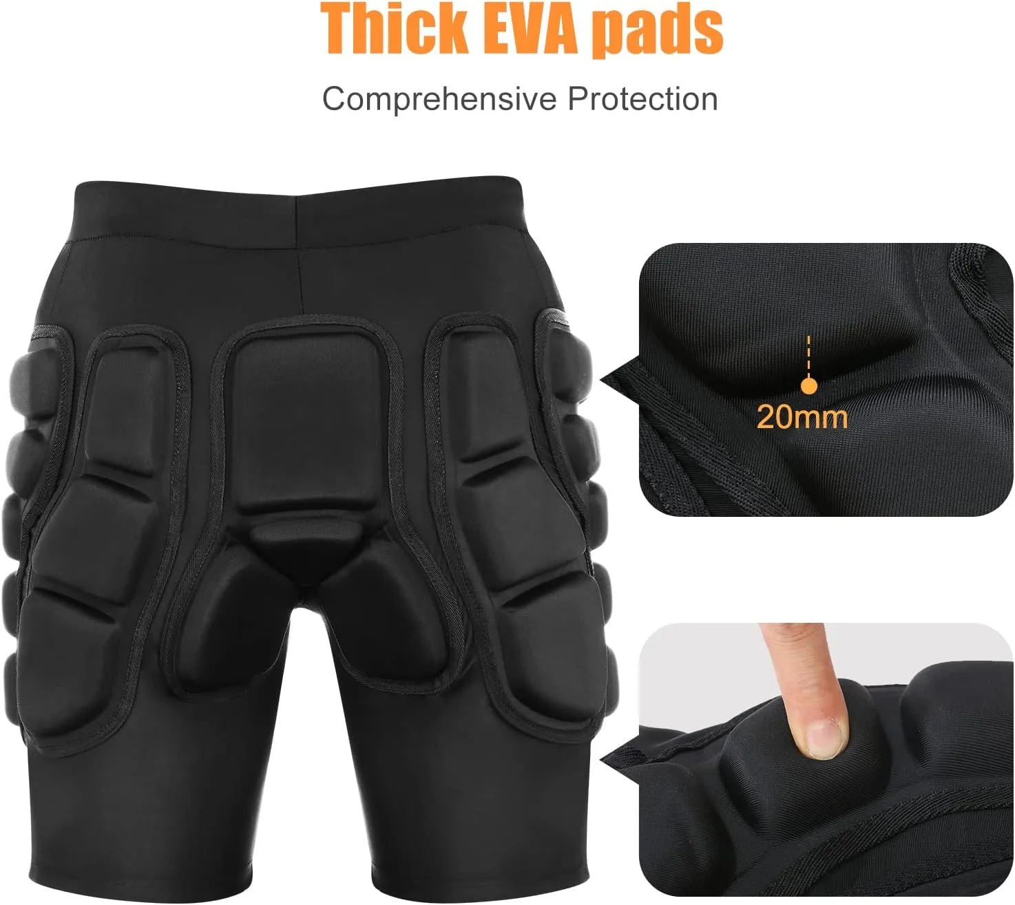 Protective Padded Shorts, Impact Resistance Sportswear Outdoor Impact Protective Gear for Snowboard, Skate, Ski, Skateboard, Unisex, 3D Protection for Hip, Butt and Tailbone