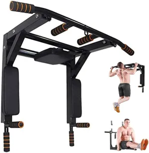 ptlsy Wall Mounted Pull Up Bar Multifunctional with Multi-Grip Chin Up Bar Heavy Duty Dip Station for Home Gym Indoor Workout, Fitness Equipment, Dip Stand Supports to 440 Lbs