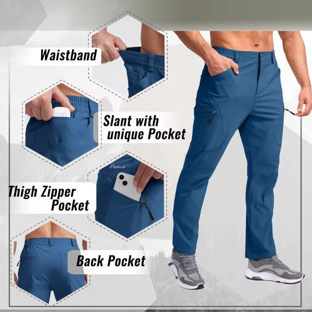 Pudolla Men's Lightweight Hiking Pants with 7 Pockets Quick Dry Water Resistant Fishing Travel Pants