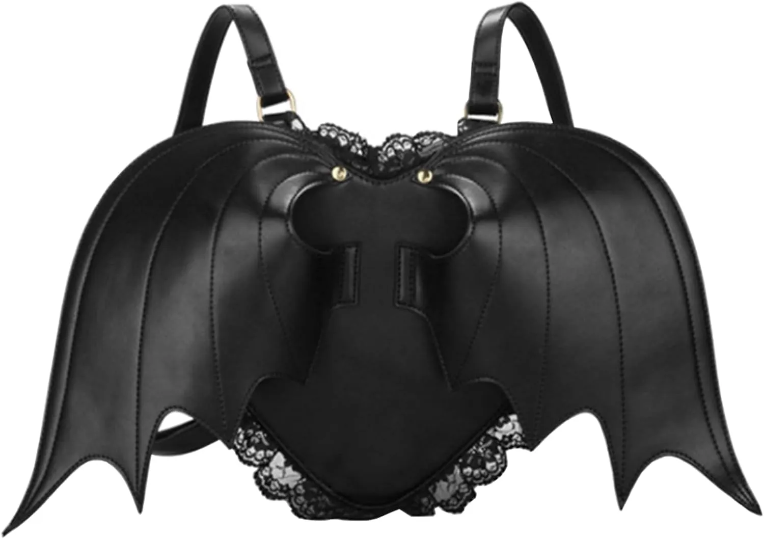 Punk Women Backpack Victorian Wings PU Daypack Rucksack Purse Gothic Lace Shoulder Bag Black