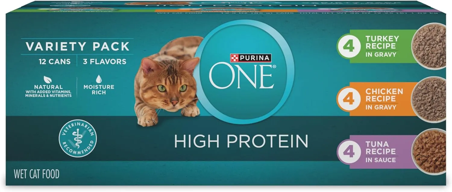 Purina ONE Natural, High Protein Cat Food Variety Pack, Turkey, Chicken and Tuna Recipes - (2 Packs of 12) 3 oz. Cans
