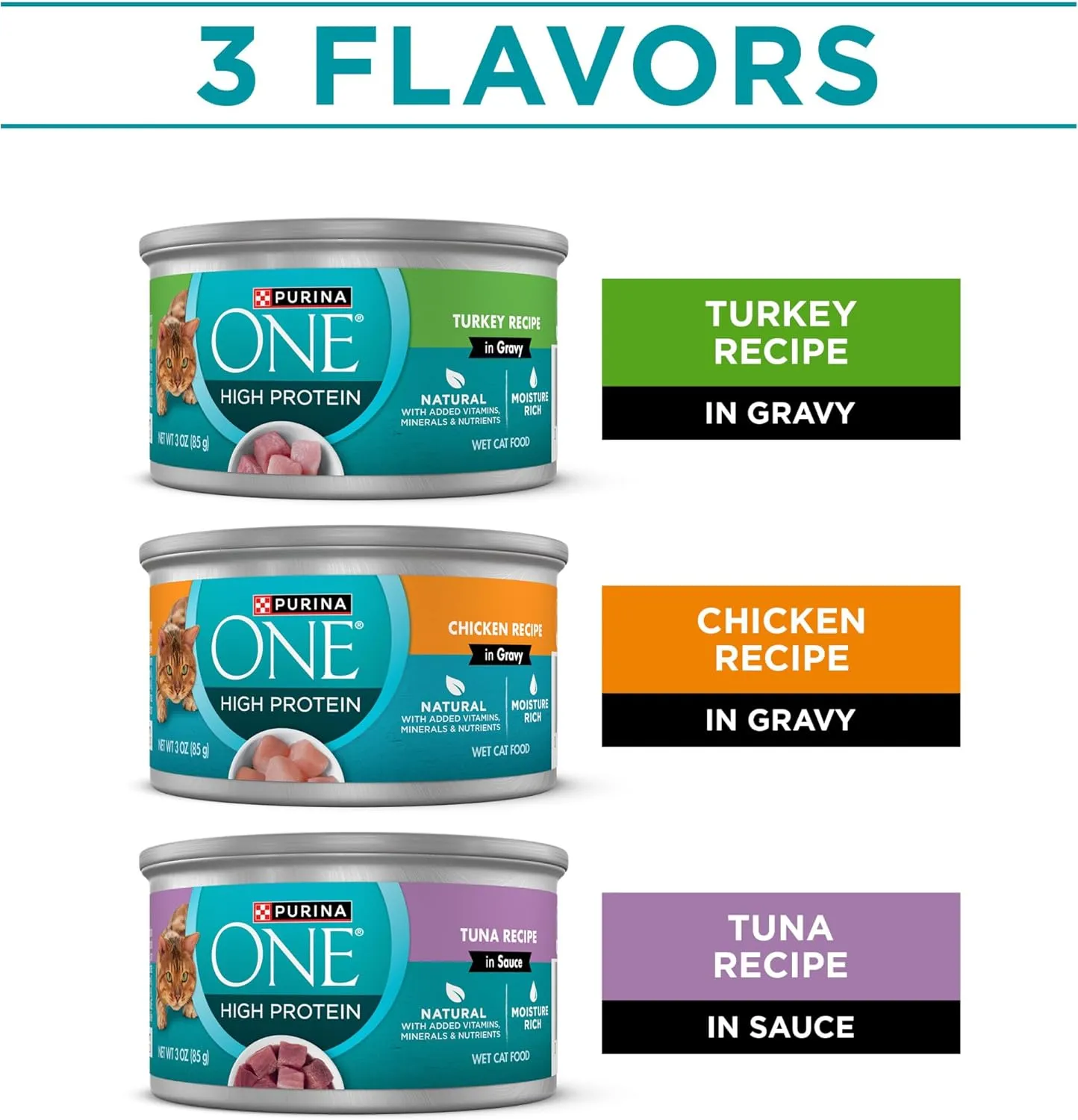 Purina ONE Natural, High Protein Cat Food Variety Pack, Turkey, Chicken and Tuna Recipes - (2 Packs of 12) 3 oz. Cans