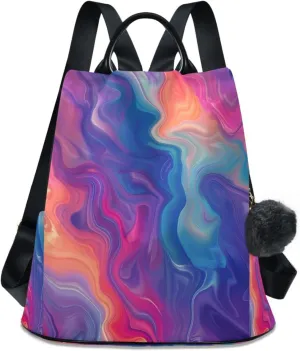 Purple Fluid Marble Backpack for Women Anti Theft Large Fashion Travel Shoulder Bag Purse Rucksack Lightweight