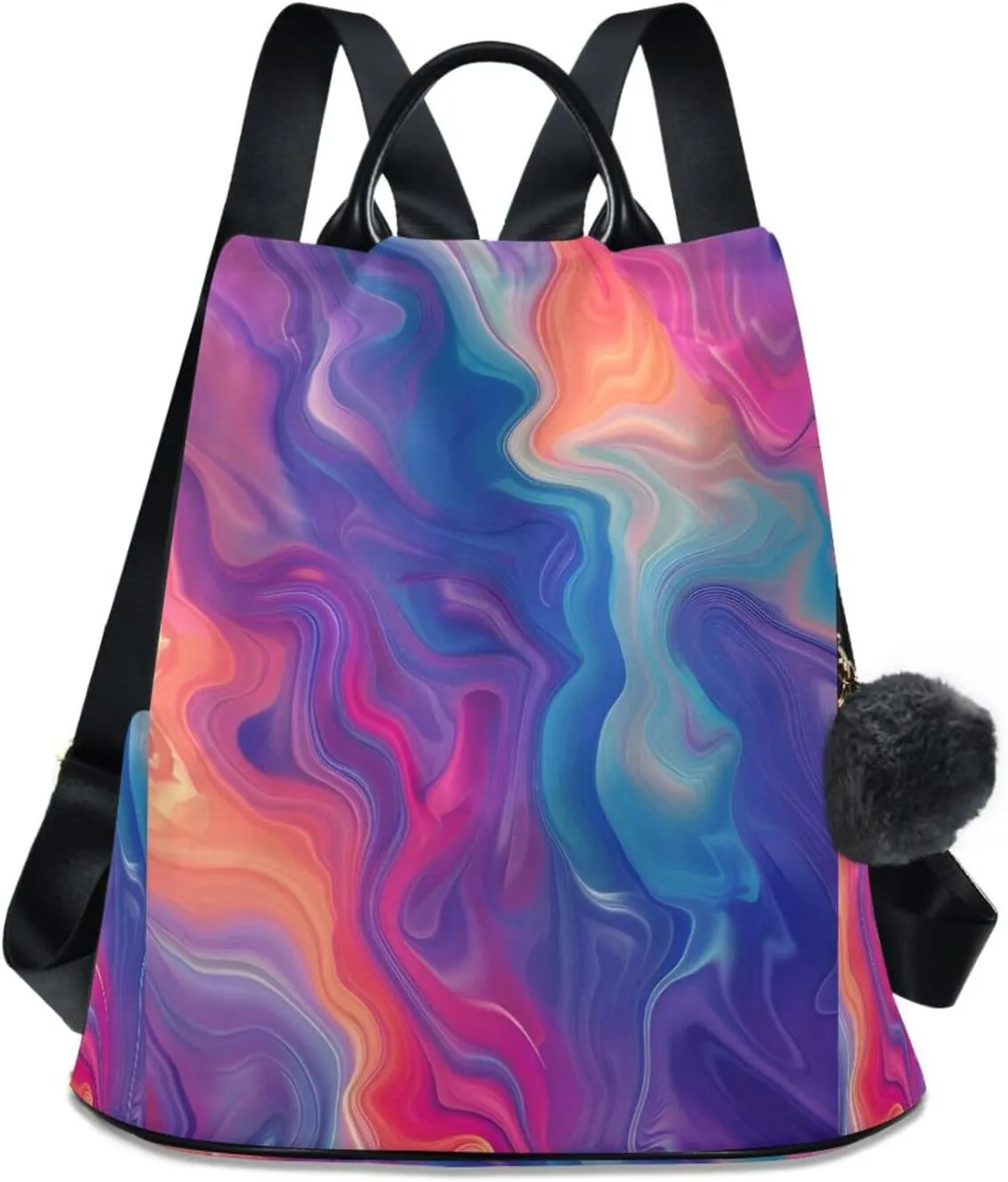 Purple Fluid Marble Backpack for Women Anti Theft Large Fashion Travel Shoulder Bag Purse Rucksack Lightweight