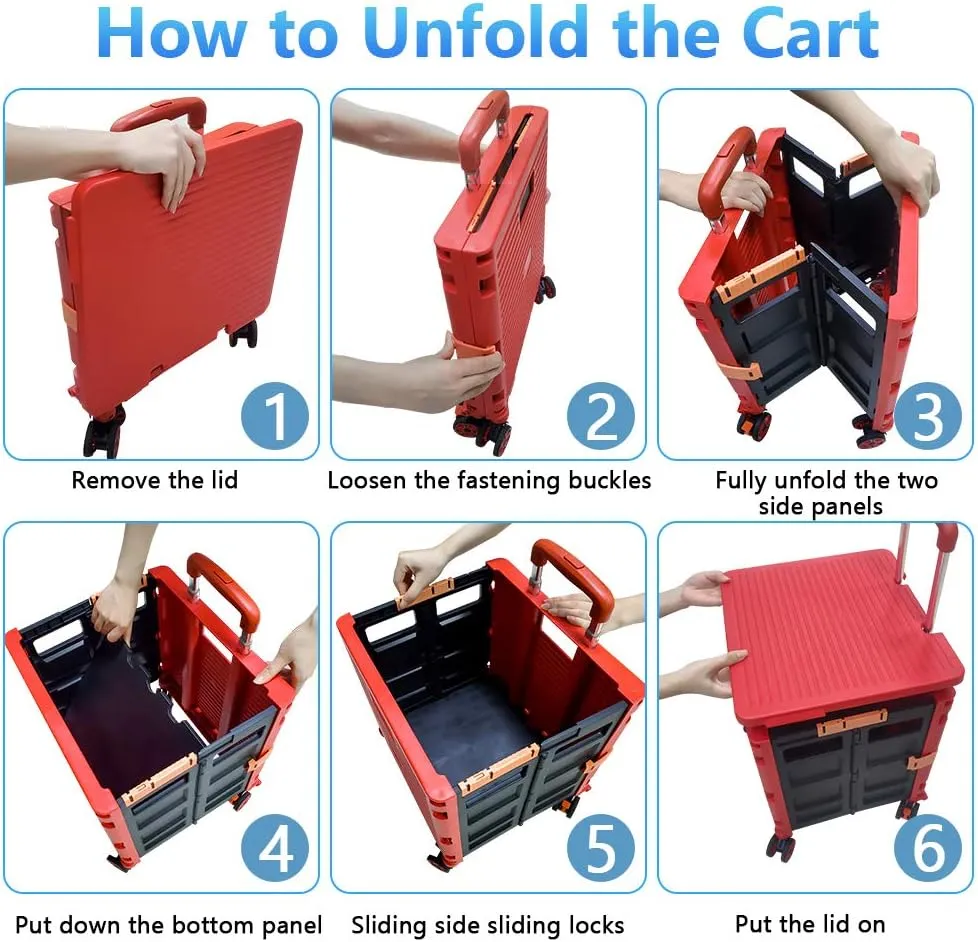 Quick Utility Cart Four -Rotate Wheeled Collapsible Handcart with Durable Heavy Duty Plastic Telescoping Handle for Travel Shopping Moving Luggage Office Use