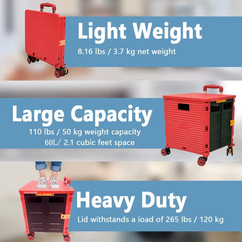 Quick Utility Cart Four -Rotate Wheeled Collapsible Handcart with Durable Heavy Duty Plastic Telescoping Handle for Travel Shopping Moving Luggage Office Use