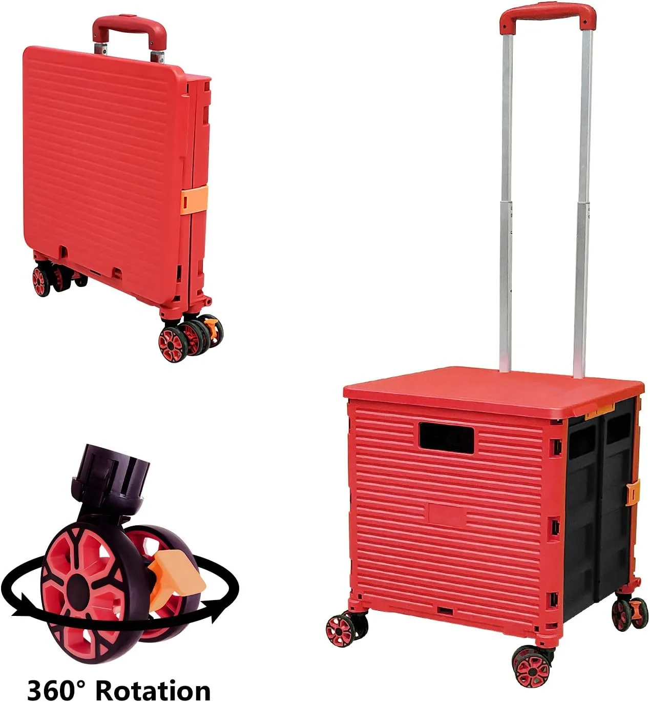 Quick Utility Cart Four -Rotate Wheeled Collapsible Handcart with Durable Heavy Duty Plastic Telescoping Handle for Travel Shopping Moving Luggage Office Use