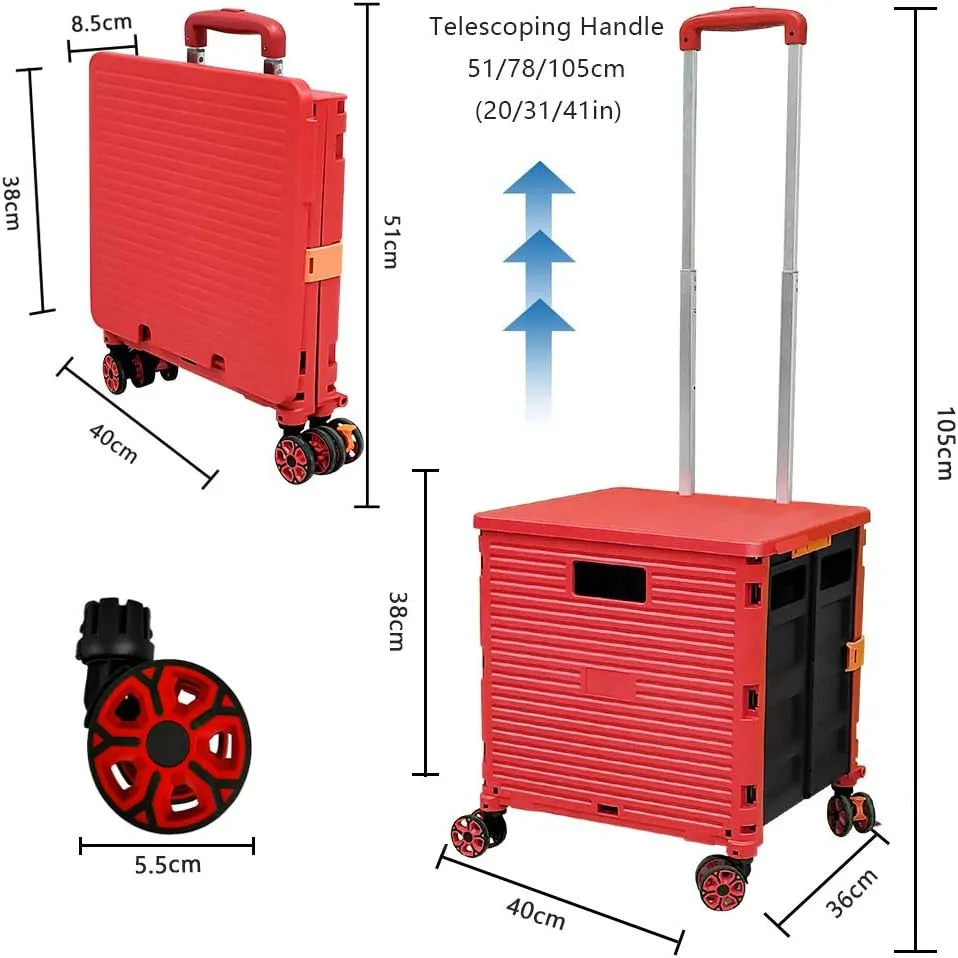 Quick Utility Cart Four -Rotate Wheeled Collapsible Handcart with Durable Heavy Duty Plastic Telescoping Handle for Travel Shopping Moving Luggage Office Use