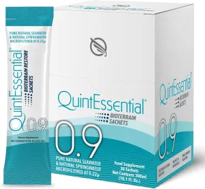 Quicksilver Scientific Quintessential 0.9 Sachets - Isotonic Solution with Sea Water Minerals   Alpine Spring Water - Liquid Hydration, Electrolyte   Multi Minerals Supplement (30 Count)