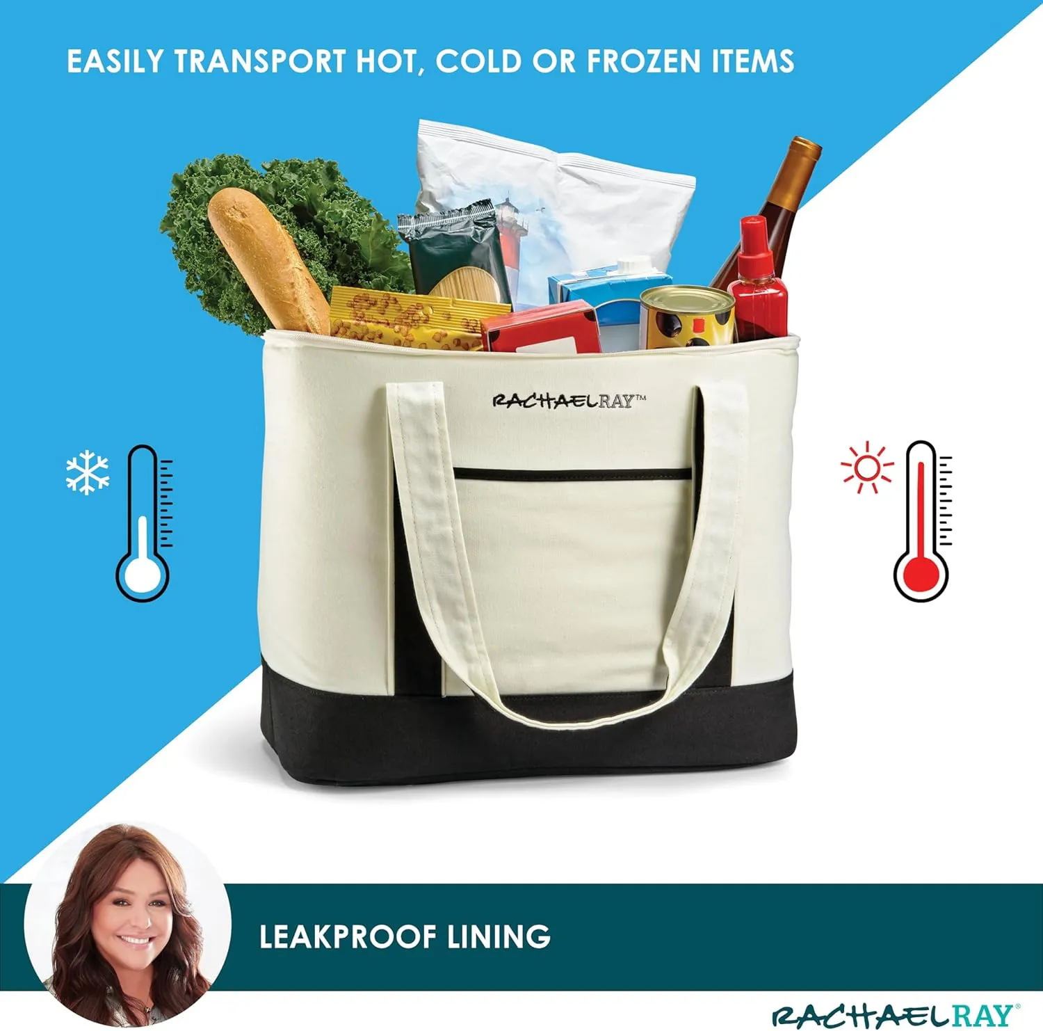 Rachael Ray Insulated Thermal Canvas Tote, Ivory