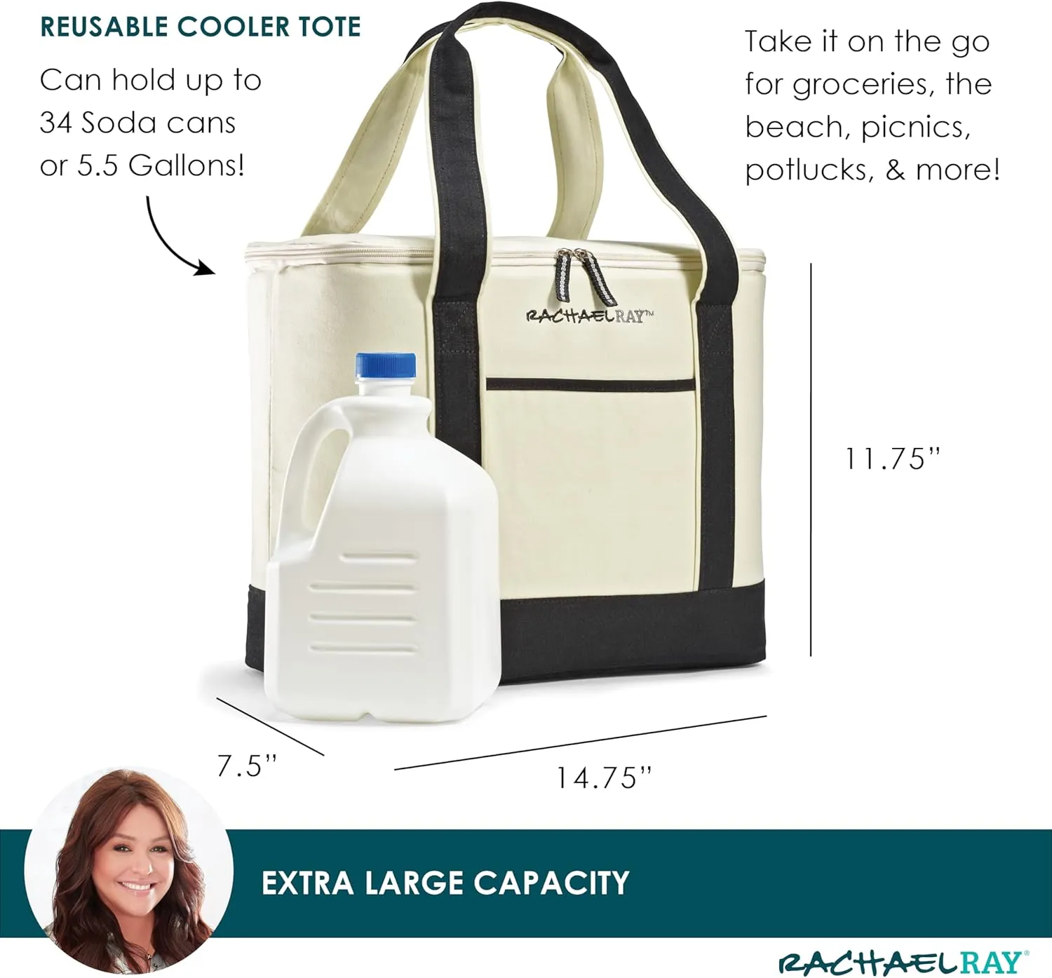 Rachael Ray Insulated Thermal Canvas Tote, Ivory
