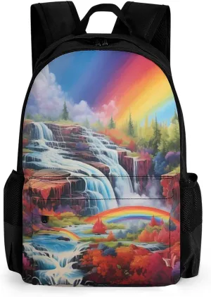 Rainbow Cascade Casual Backpack Lightweight Shoulders Bag Laptop Daypacks with Side Pocket for Workplace Travel