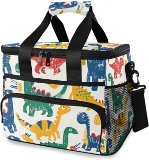 Rainbow Dinosaur Dino Doodle Cooler Bag Insulated Cooler Soft Sided Cooler 24 Can Portable Picnic Bag Large Leakproof Lunch Bag Box for Beach Grocery Camping Travel Car Men Women
