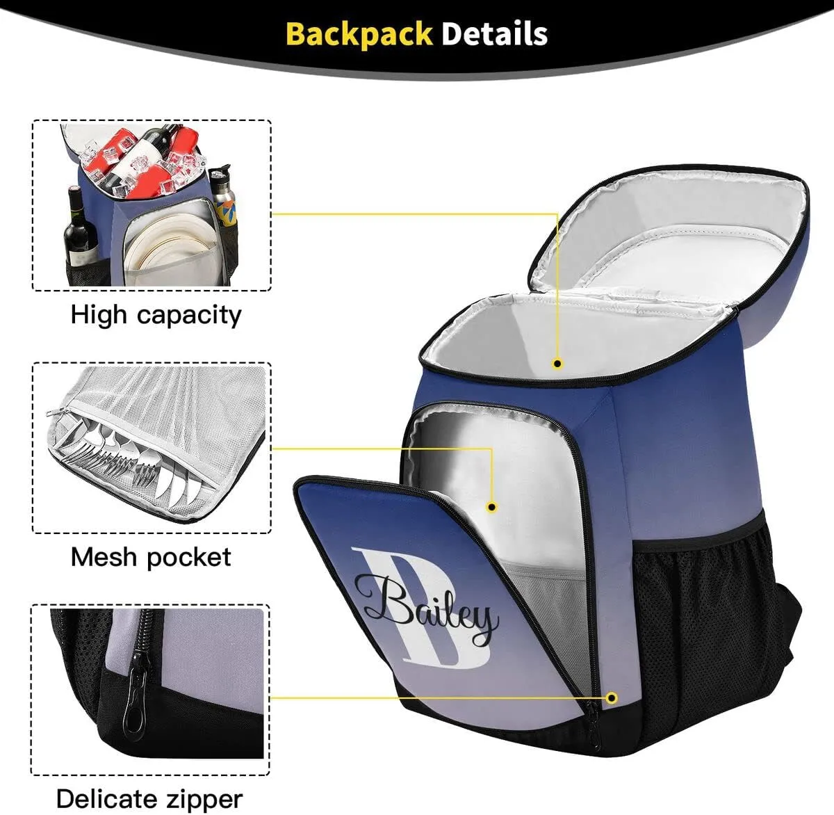 Rainbow Gradient Custom Cooler Backpack Leakproof Backpack Cooler Personalized Insulated Lunch Cooler Bag 30 Cans Camping Coolers for Men Women