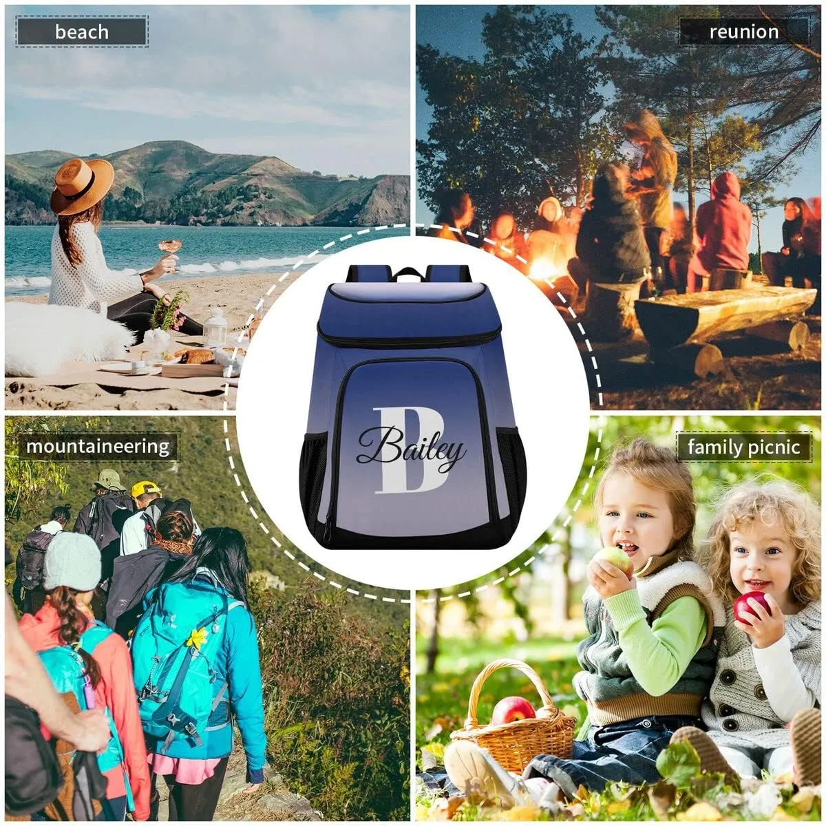 Rainbow Gradient Custom Cooler Backpack Leakproof Backpack Cooler Personalized Insulated Lunch Cooler Bag 30 Cans Camping Coolers for Men Women