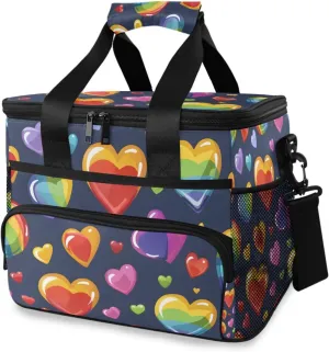 Rainbow Hearts Blue Cooler Bag Insulated Cooler Soft Sided Cooler 24 Can Portable Picnic Bag Large Leakproof Lunch Bag Box for Beach Grocery Camping Travel Car Men Women