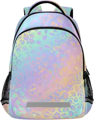 Rainbow Leopard Print Neon Backpack for Students Boys Girls School Bag Travel Daypack Rucksack