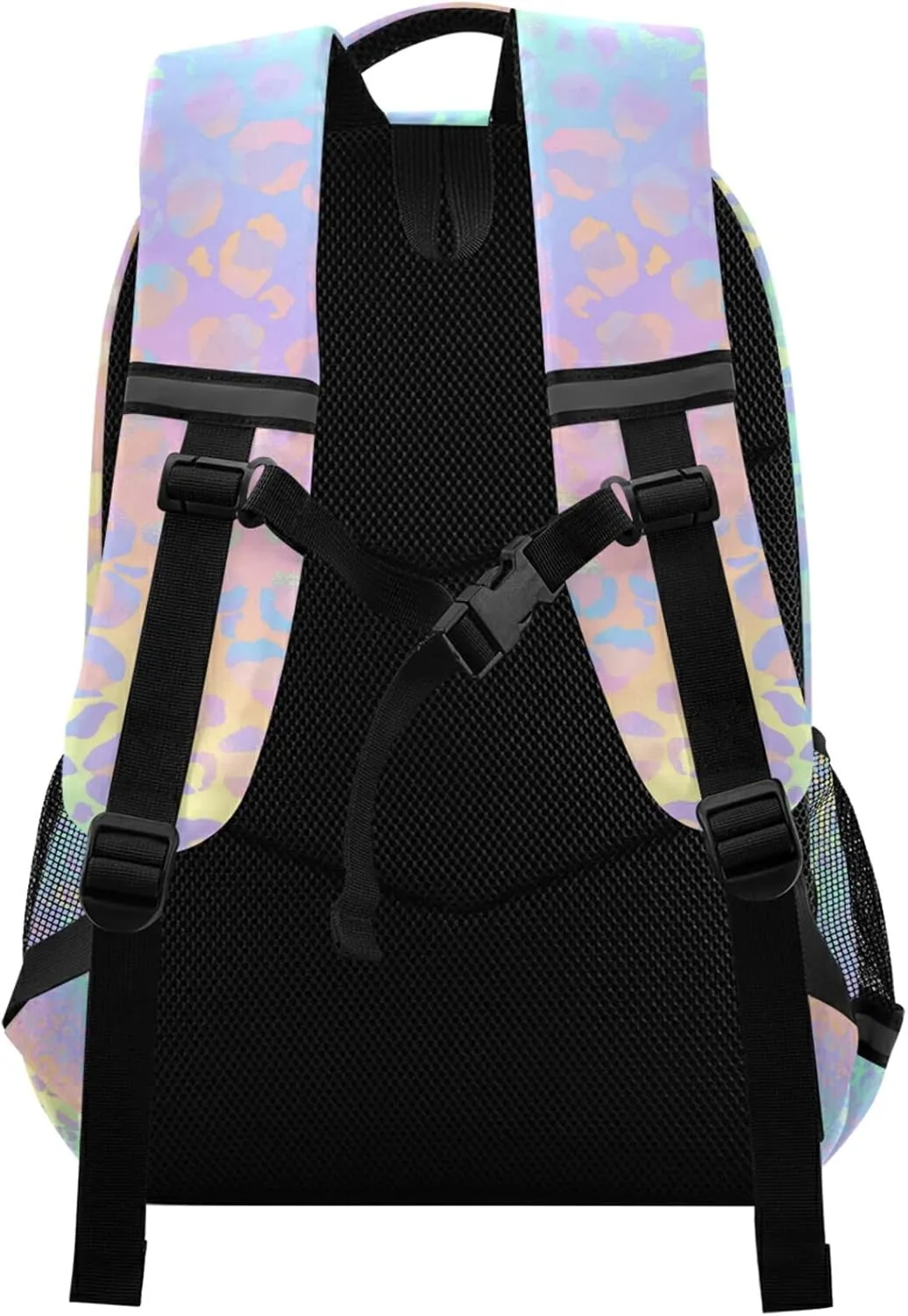 Rainbow Leopard Print Neon Backpack for Students Boys Girls School Bag Travel Daypack Rucksack