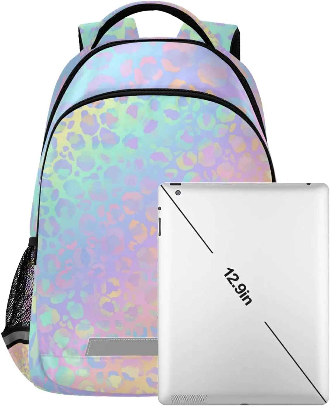 Rainbow Leopard Print Neon Backpack for Students Boys Girls School Bag Travel Daypack Rucksack