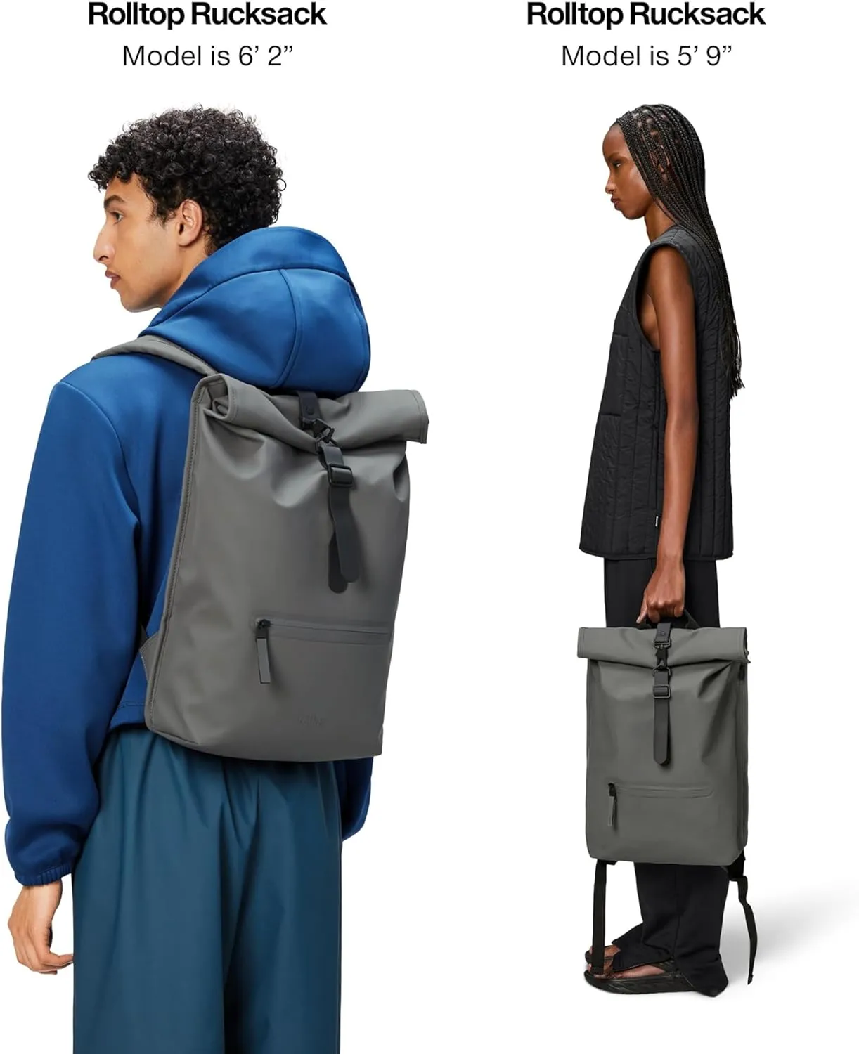 RAINS Rolltop Rucksack -Backpack - Waterproof Backpack for Women and Men - Rucksack for Travel and Work (Grey)