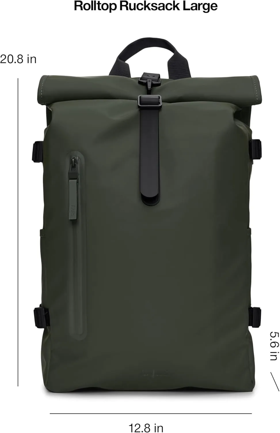 RAINS Rolltop Rucksack Large – Waterproof, Cycle-Ready, with Laptop Pocket and Chest Strap for Secure, Weatherproof Travel (Green)