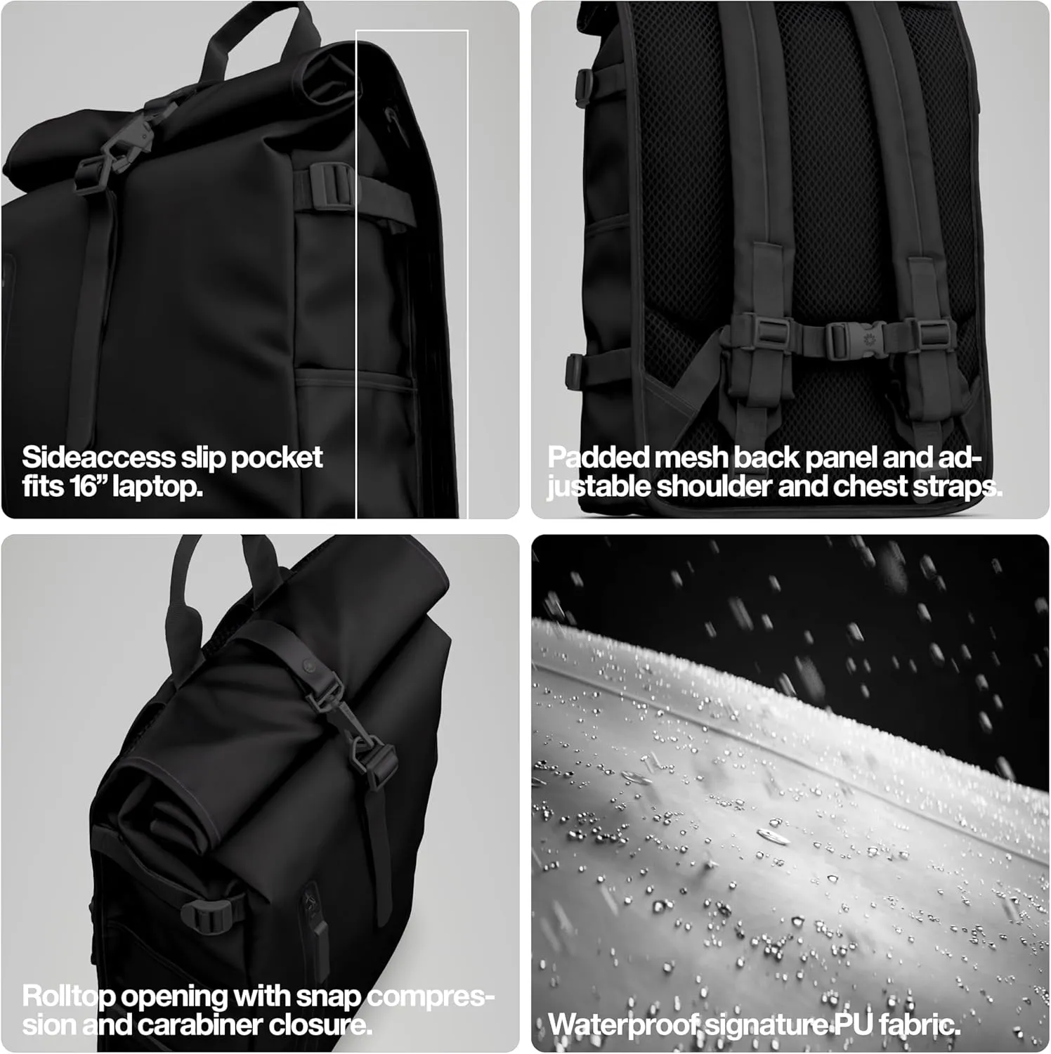RAINS Rolltop Rucksack Large – Waterproof, Cycle-Ready, with Laptop Pocket and Chest Strap for Secure, Weatherproof Travel (Green)