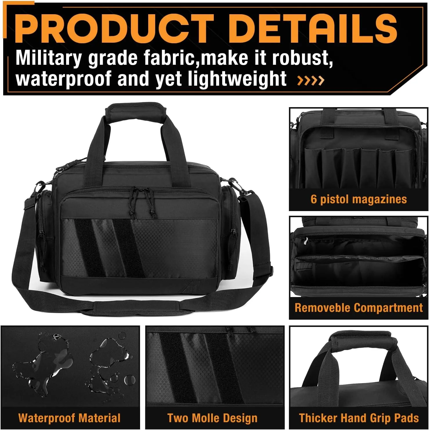 Range Bag - Tactical Gun Bag for Handguns, Pistols and Ammo. Padded Shooting Duffle Bag for Hunting, Sport