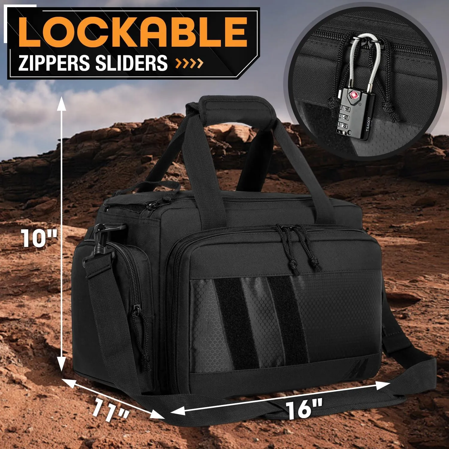Range Bag - Tactical Gun Bag for Handguns, Pistols and Ammo. Padded Shooting Duffle Bag for Hunting, Sport