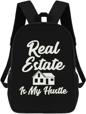 Real Estate is My Hustle Fashion 17 Inch Backpack Simple Shoulders Daypacks Lightweight Laptop Bag Travel Gear