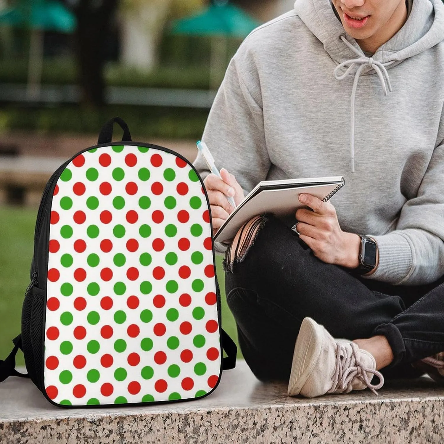 Red Green Polka Dots Backpack Lightweight Waterproof Backpacks Laptop Backpack for Unisex Casual Travel Daypacks Large Capacity