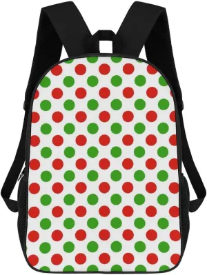 Red Green Polka Dots Backpack Lightweight Waterproof Backpacks Laptop Backpack for Unisex Casual Travel Daypacks Large Capacity