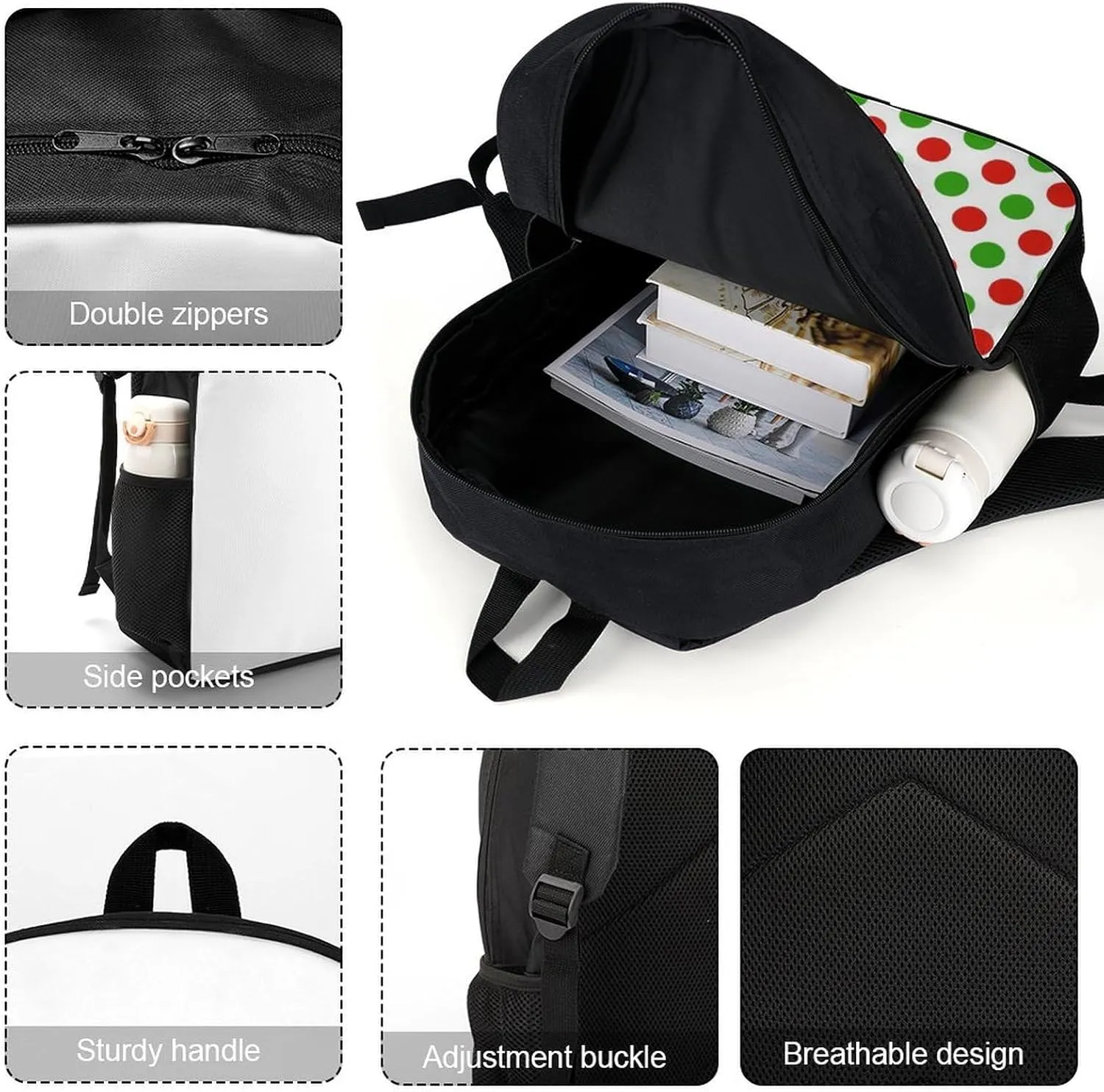Red Green Polka Dots Backpack Lightweight Waterproof Backpacks Laptop Backpack for Unisex Casual Travel Daypacks Large Capacity