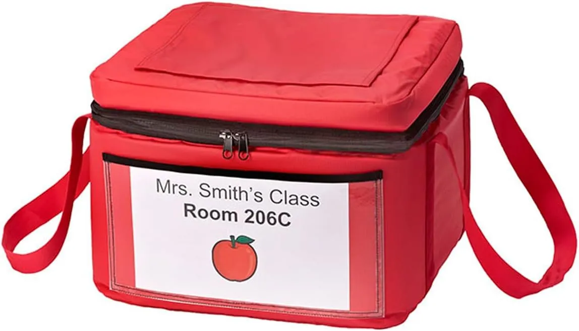 Red Select Durable Lined Easy-to-Clean Leak-Resistant Folding Meal/Smoothie Food Cooler Bag, Double-Zipper Closure & Reinforced Carry Straps