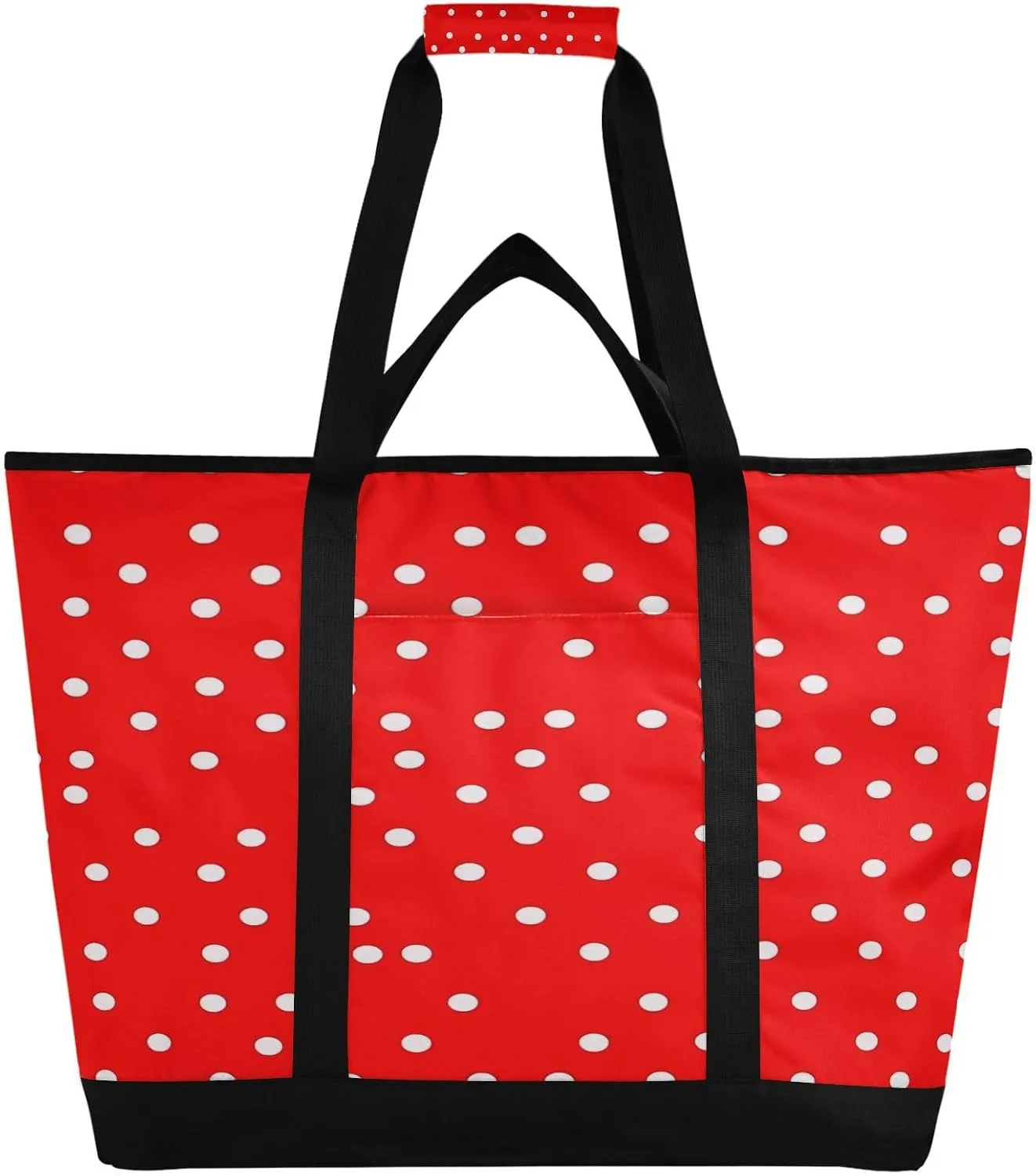 Red White Dots Reusable Insulated Lunchbox Cooler Bag, Leakproof Kitchen Grocery Bag Collapsible Portable Cooler Tote Bag for Picnic, Camping, Office, Travel