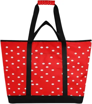 Red White Dots Reusable Insulated Lunchbox Cooler Bag, Leakproof Kitchen Grocery Bag Collapsible Portable Cooler Tote Bag for Picnic, Camping, Office, Travel