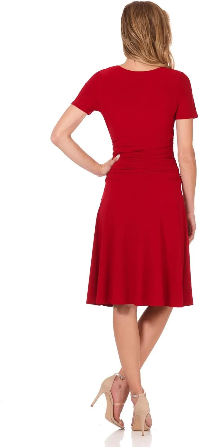 Rekucci Women's Slimming Short Sleeve Fit-N-Flare Crossover Tummy Control Dress