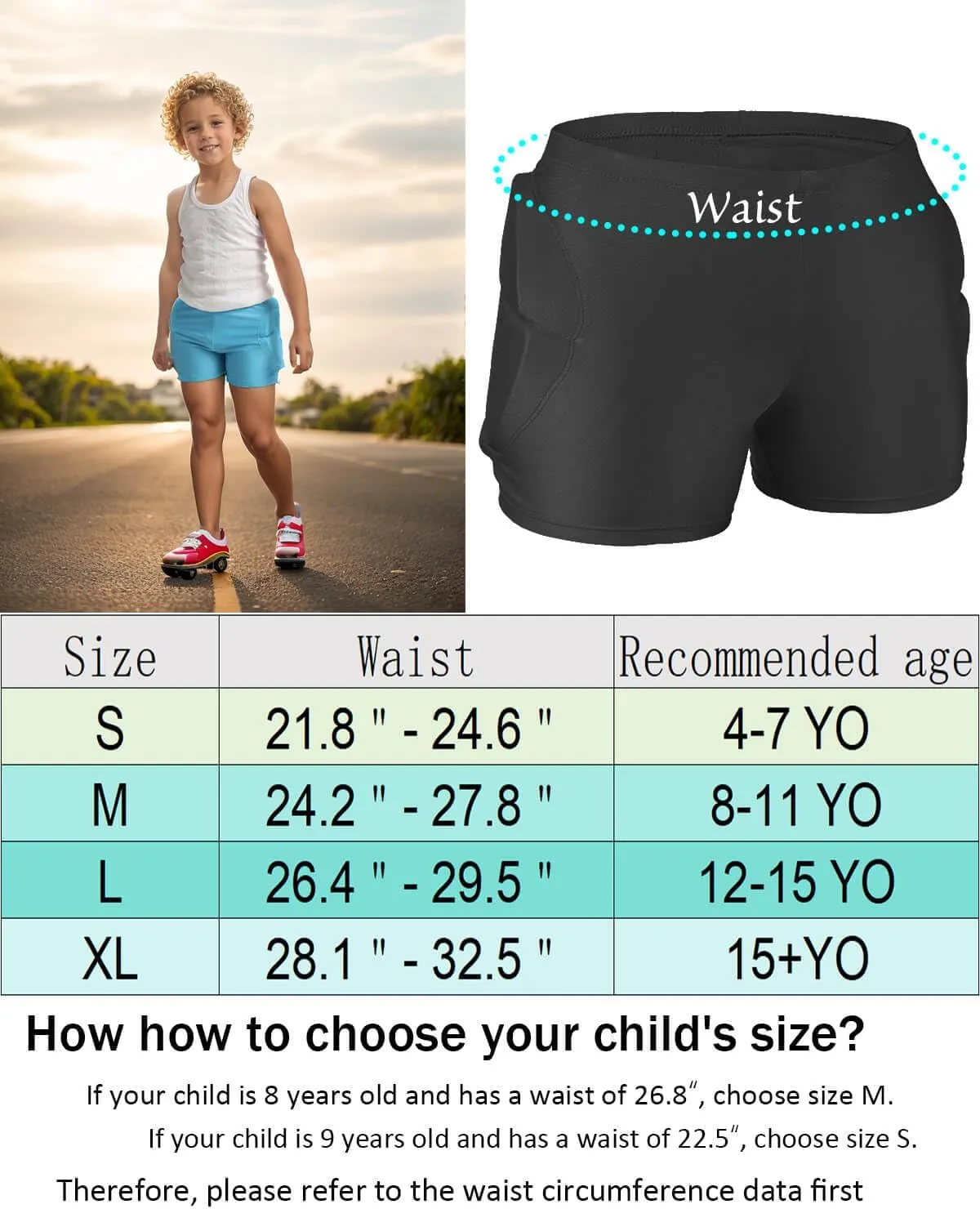Reomoto Kids Hip Protection Pads Shorts Skiing Skating Snowboard Hip Protection Pads for Teenagers