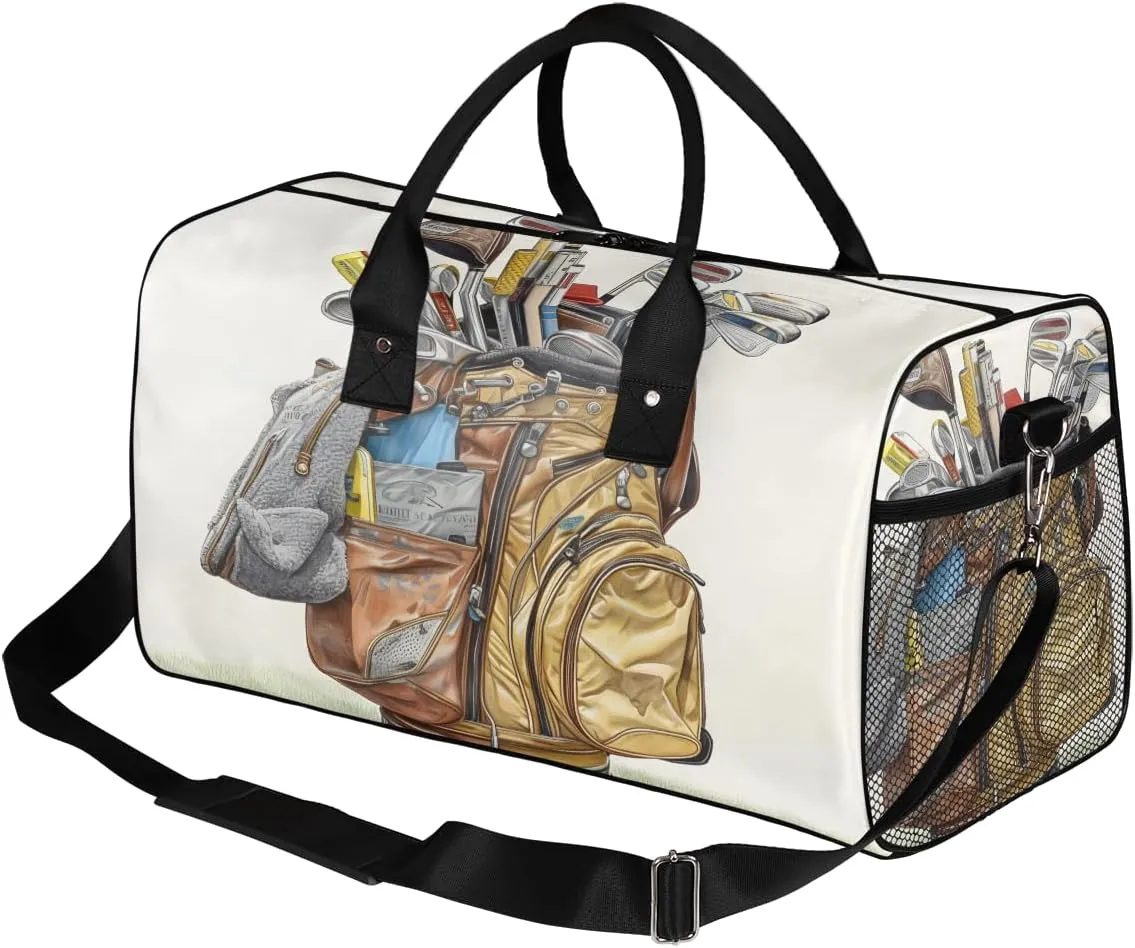 Retro Golf Travel Duffle Bag for Women Men Foldable Waterproof Weekender Bag Carry on Tote for Overnight Sports Gym Golf Sports